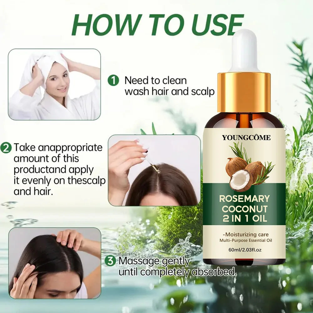 Huile Essentielle Romarin & Noix de Coco – Croissance & Cuir Chevelu