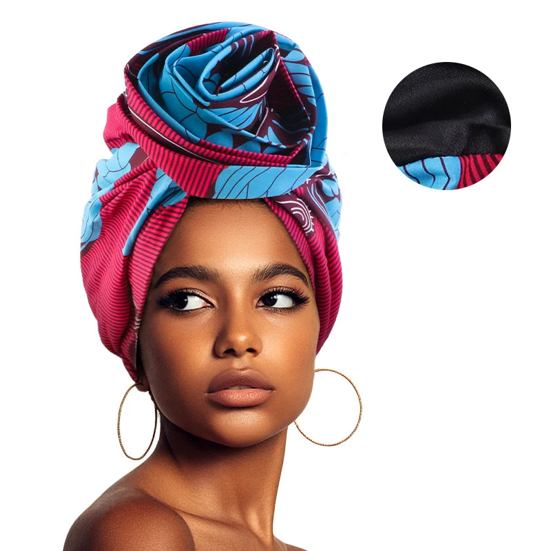 Turban Satin Africain foulard floral pour femmes