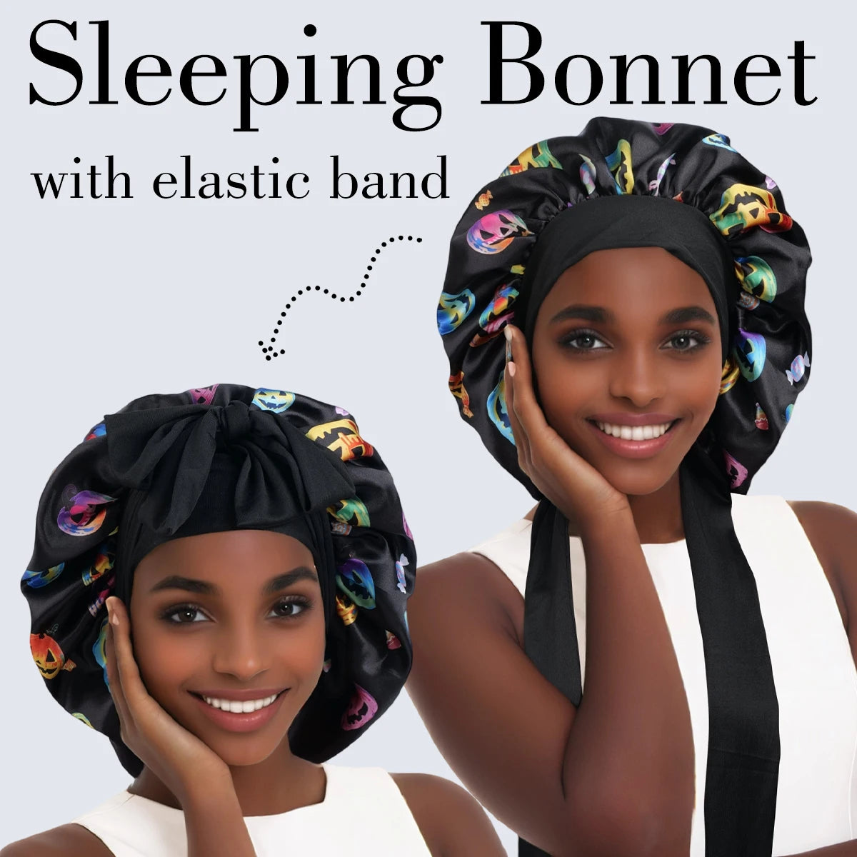 Bonnet en satin pour cheveux bouclés réglable pour dormir et douche