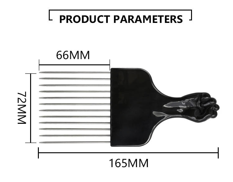 Professional Barber Hair Styling Afro Comb Plastic Handle Metal Tooth Hairdressing Curly Hair Pick Tools For Black Man