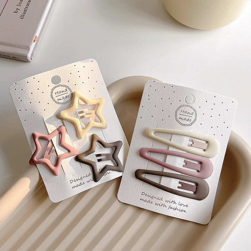 3/6 Pcs/Set New Girls Fashion Coffee Color Geometric Stars Ornament Pink Hair Clips Adult Sweet Hairpins Female Hair Accessories