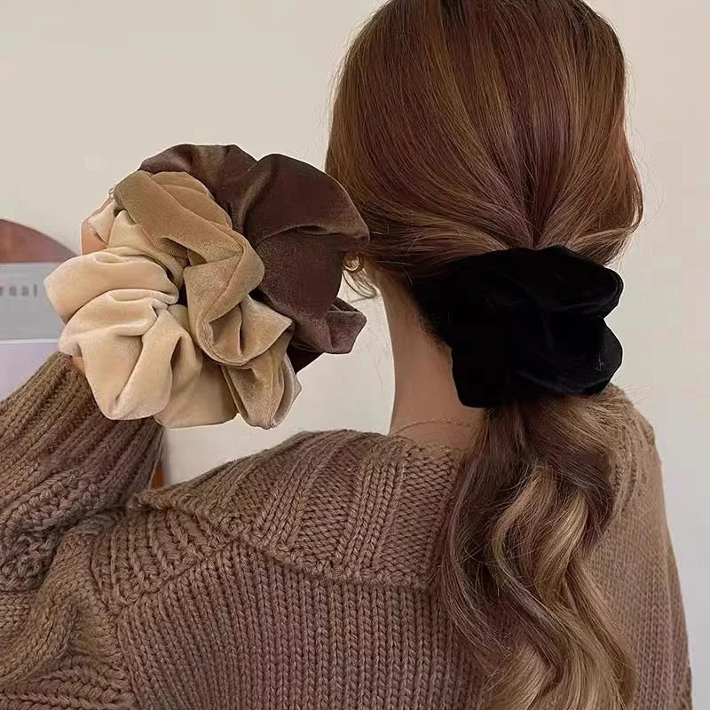 Women Solid Color Scrunchies Vintage Coral Velvet Hair Band For Girls Ponytail Holder Rubber Bands Elastic Hair Ties Accessories