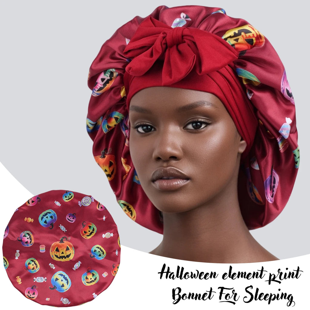 Bonnet en satin pour cheveux bouclés réglable pour dormir et douche