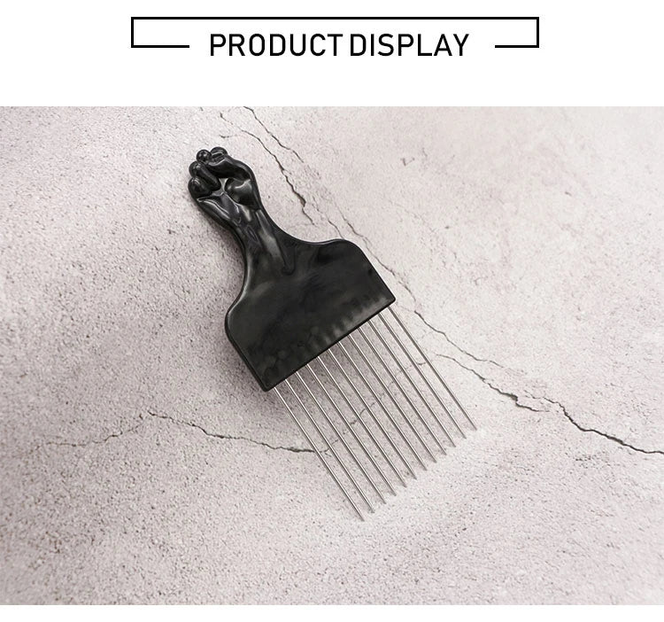 Professional Barber Hair Styling Afro Comb Plastic Handle Metal Tooth Hairdressing Curly Hair Pick Tools For Black Man