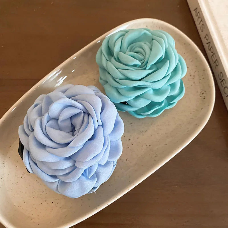 French Romantic Rose Flower Hair Clip Women Elegant Large Shark Clip Hair Claw Ponytail Barrettes Girl Hair Accessories Headwear