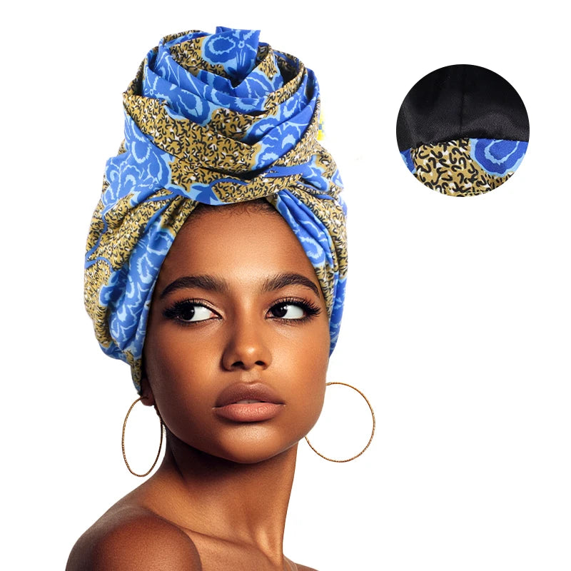 Turban Satin Africain foulard floral pour femmes