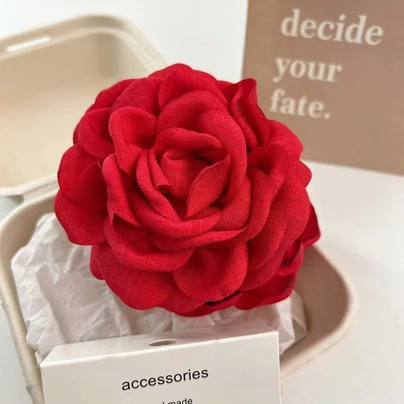 French Romantic Rose Flower Hair Clip Women Elegant Large Shark Clip Hair Claw Ponytail Barrettes Girl Hair Accessories Headwear