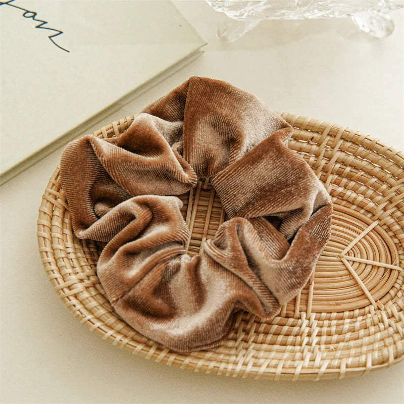 Women Solid Color Scrunchies Vintage Coral Velvet Hair Band For Girls Ponytail Holder Rubber Bands Elastic Hair Ties Accessories