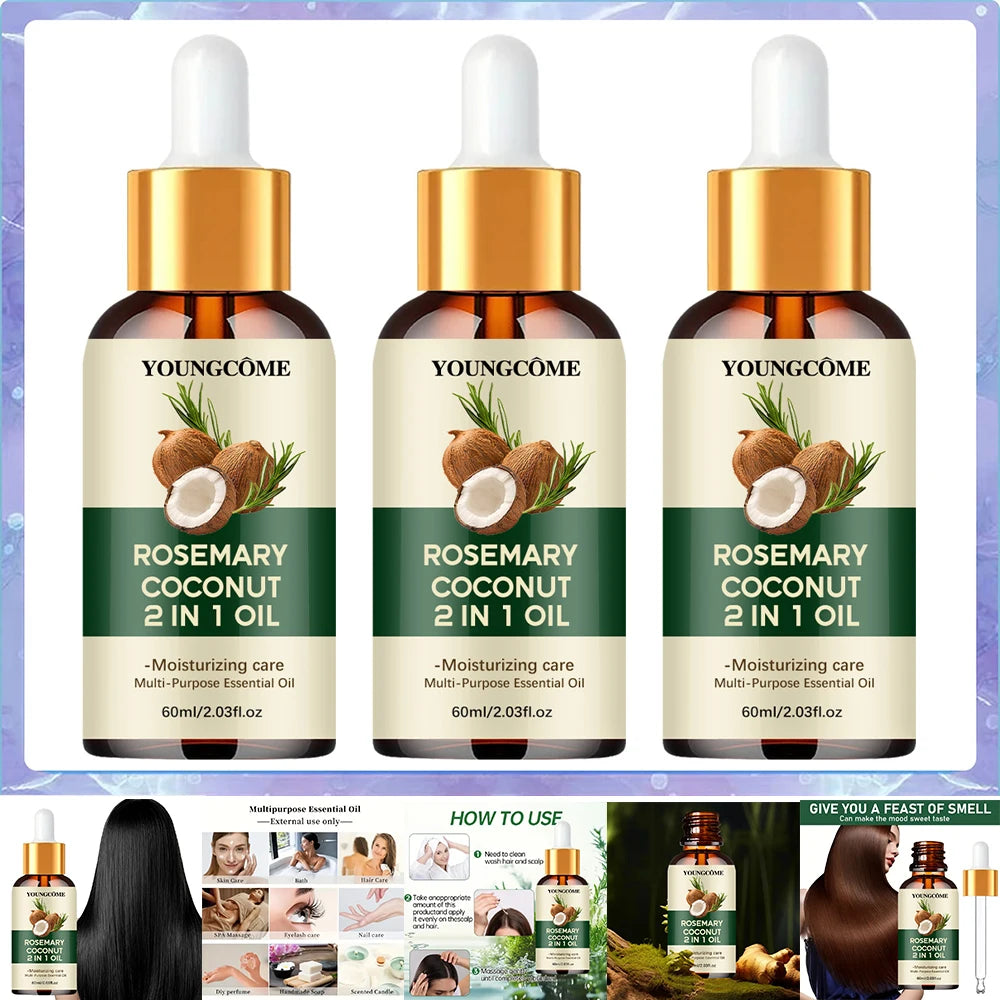 Huile Essentielle Romarin & Noix de Coco – Croissance & Cuir Chevelu