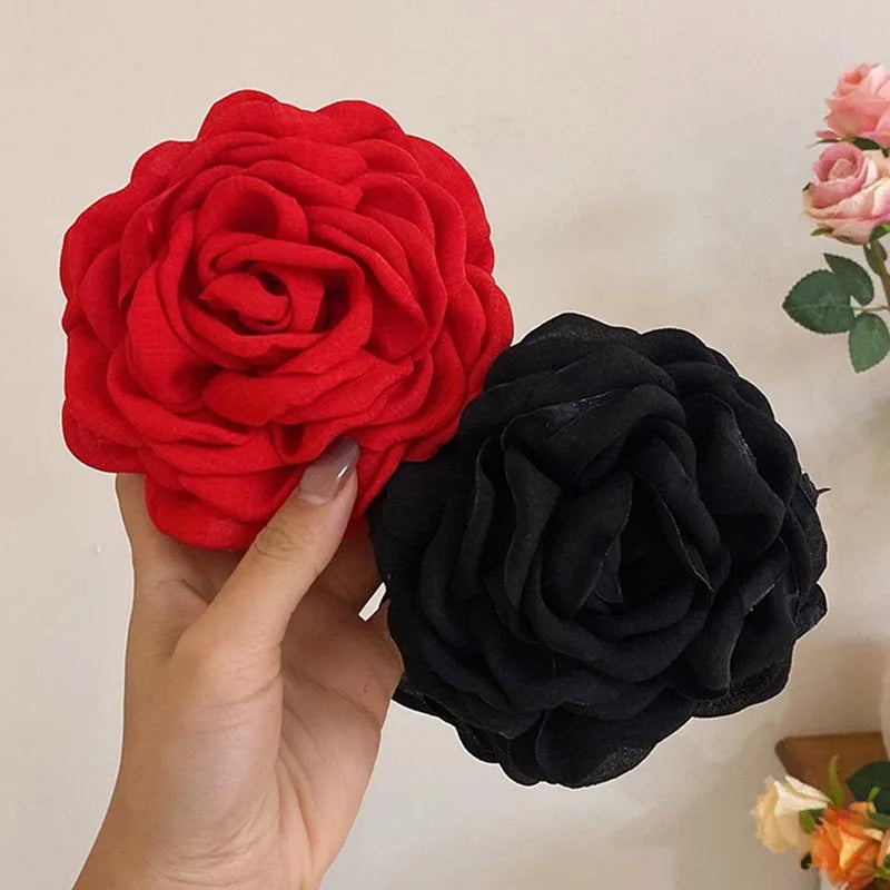 French Romantic Rose Flower Hair Clip Women Elegant Large Shark Clip Hair Claw Ponytail Barrettes Girl Hair Accessories Headwear
