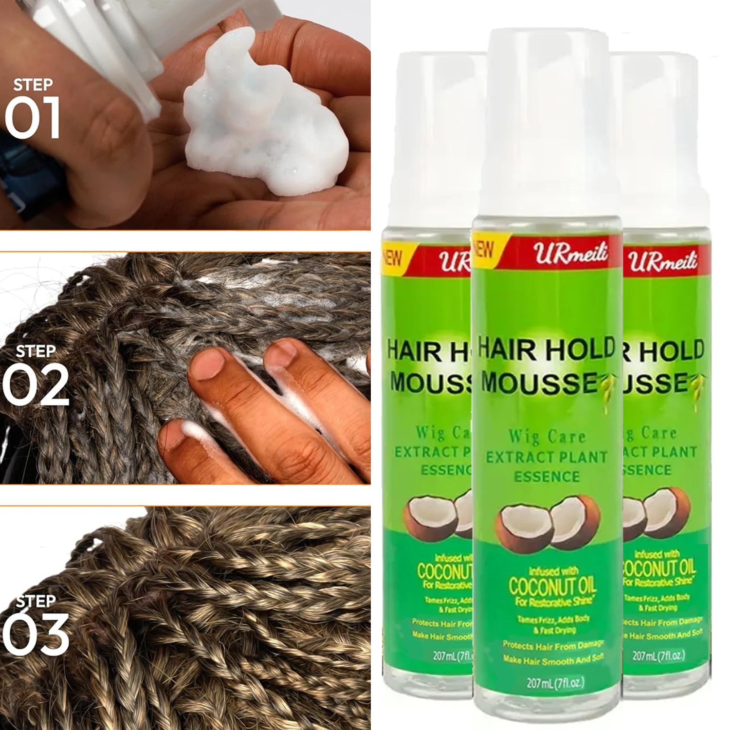 Mousse Lace contrôle les frisottis nourrit les cheveux