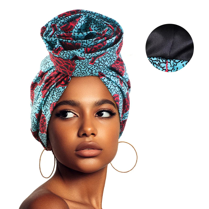 Turban Satin Africain foulard floral pour femmes