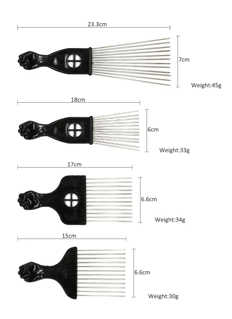 Professional Barber Hair Styling Afro Comb Plastic Handle Metal Tooth Hairdressing Curly Hair Pick Tools For Black Man