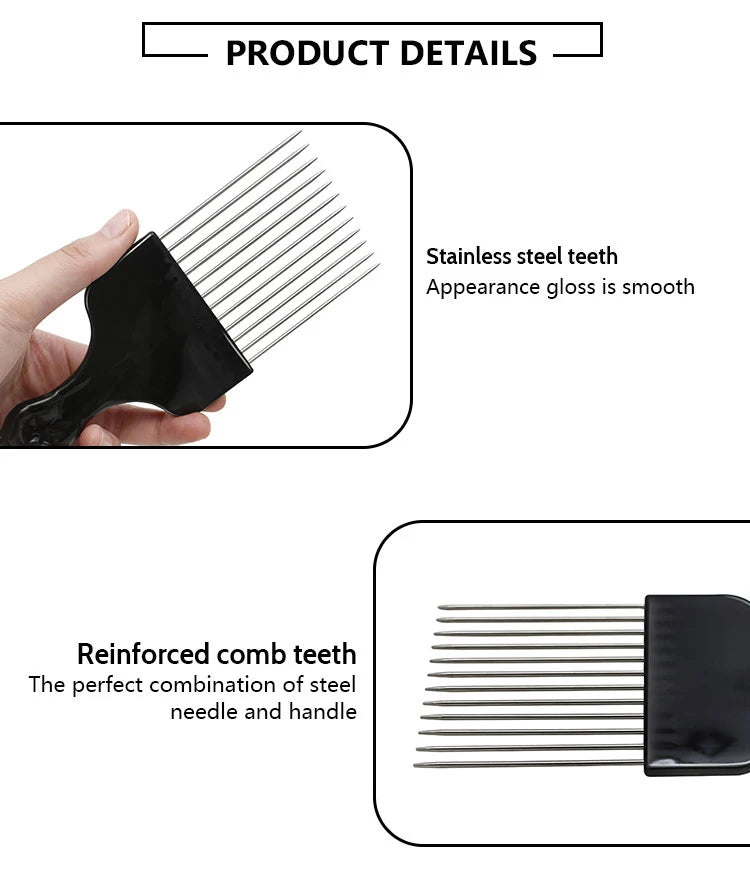 Professional Barber Hair Styling Afro Comb Plastic Handle Metal Tooth Hairdressing Curly Hair Pick Tools For Black Man