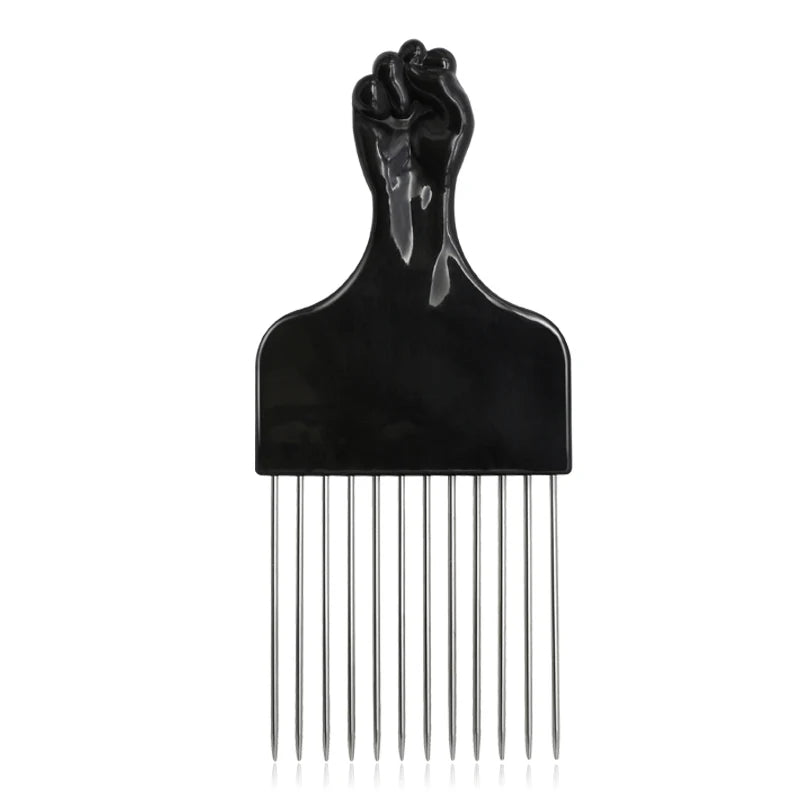 Professional Barber Hair Styling Afro Comb Plastic Handle Metal Tooth Hairdressing Curly Hair Pick Tools For Black Man