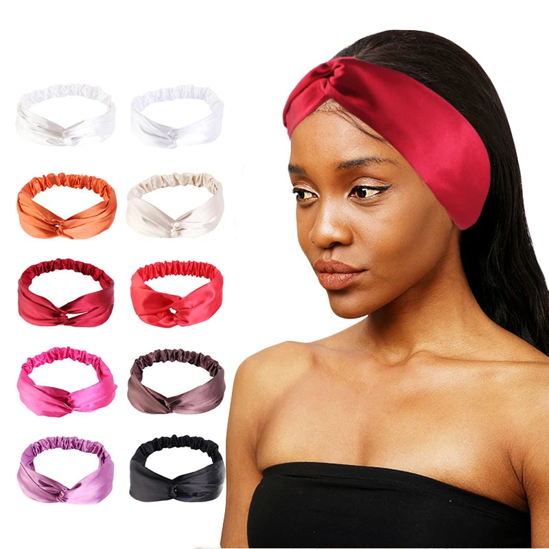 Silky Satin Twist Turban Headband For Women Washing Head Wrap Headwrap Makeup Sport Yoga Head Band Girls Hair Accessories