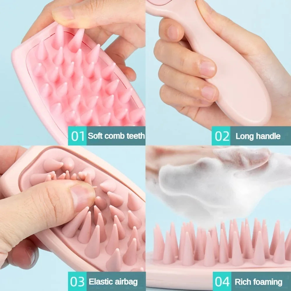 Silicone Shampoo Brush Scalp Massage Brush Hair Washing Comb Long Handle Head Massager Bath Exfoliating Body Scrubber Hair Care