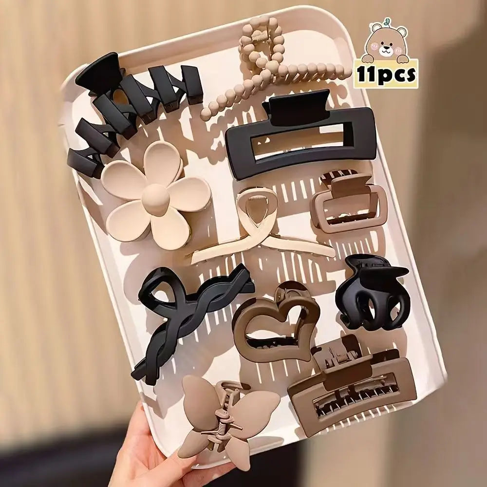 11-Piece Set Elegant Hair Claw Clips for Girls Versatile Hair Accessories Hairpins Hair Decorations Cross Pattern Popular Ele...