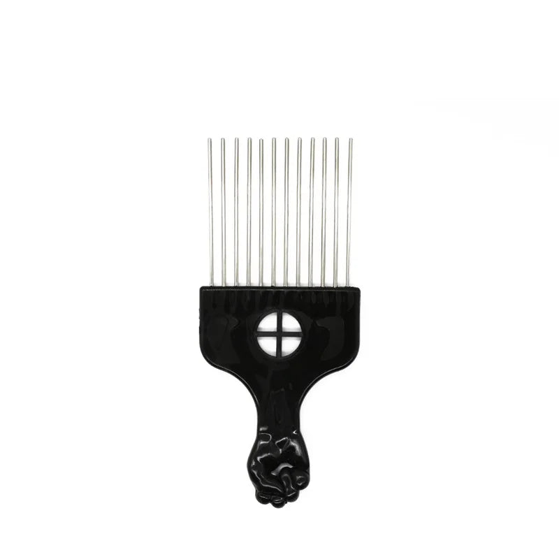 Professional Barber Hair Styling Afro Comb Plastic Handle Metal Tooth Hairdressing Curly Hair Pick Tools For Black Man