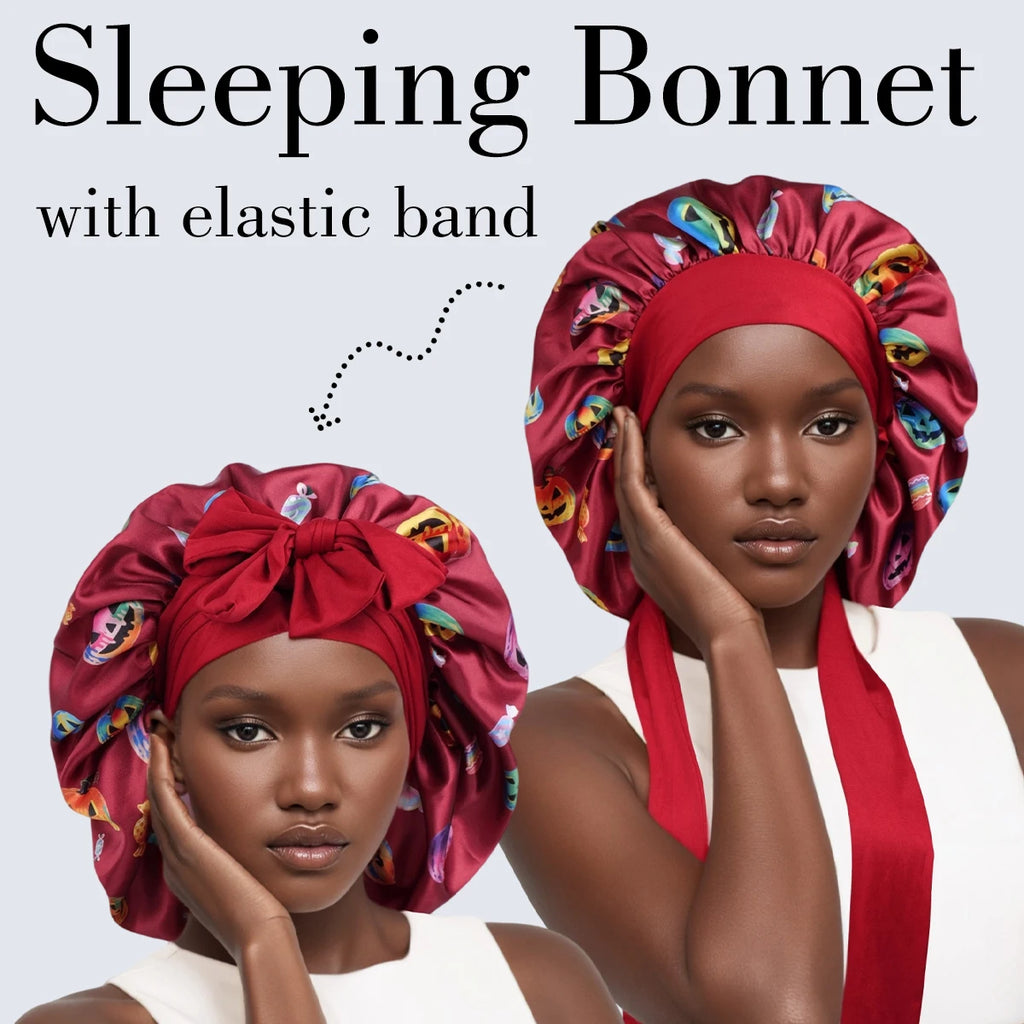 Bonnet en satin pour cheveux bouclés réglable pour dormir et douche