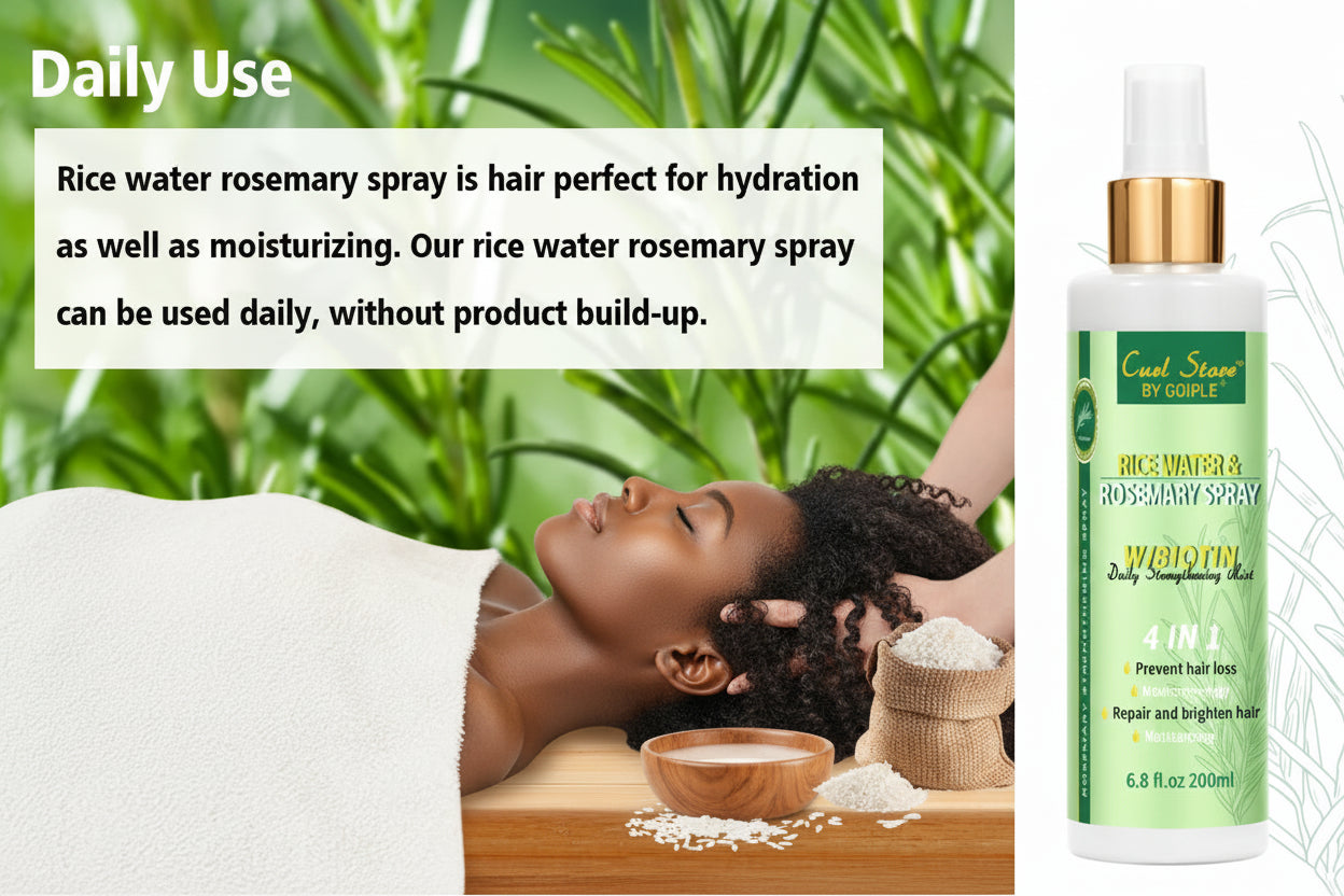 Spray Riz & Romarin, Nourrit le cuir chevelu, renforce les cheveux.