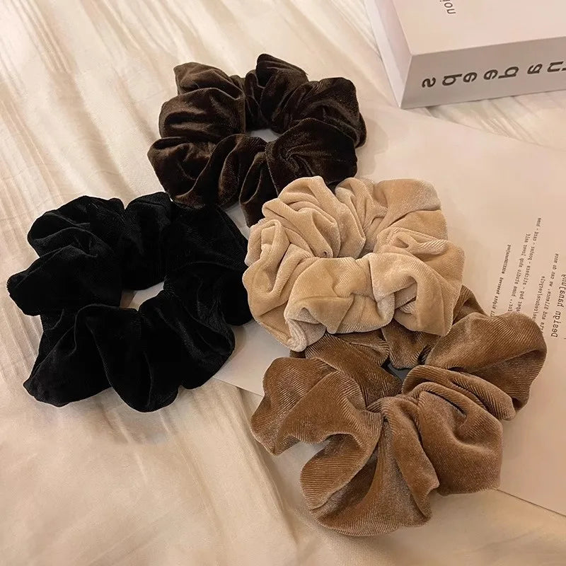 Women Solid Color Scrunchies Vintage Coral Velvet Hair Band For Girls Ponytail Holder Rubber Bands Elastic Hair Ties Accessories