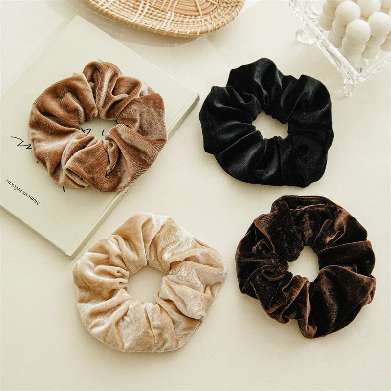 Women Solid Color Scrunchies Vintage Coral Velvet Hair Band For Girls Ponytail Holder Rubber Bands Elastic Hair Ties Accessories