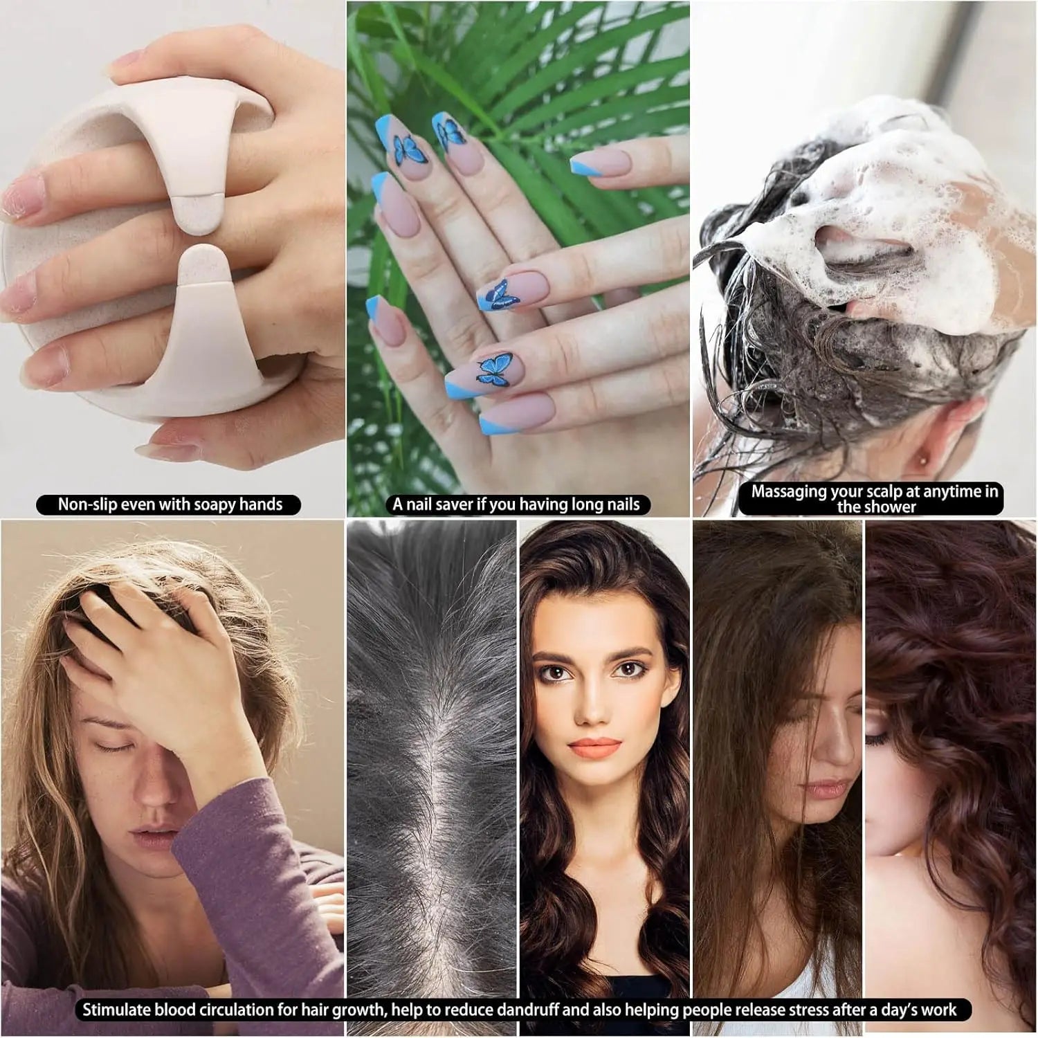 Hair Scalp Massager Shampoo Brush Hair Scrubber Washing Brush Silicone Scalp Exfoliator for Dandruff Removal- Beige