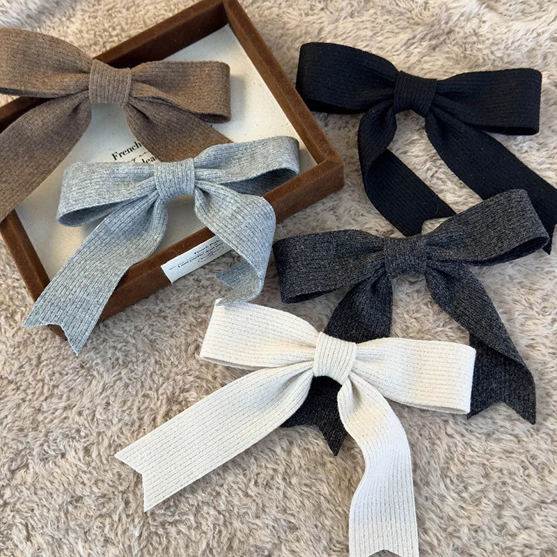 Autumn Winter Knitted Woolen Bow Hair Clips Spring Clips Womans Retro Temperament Barrettes Female Party Hairpins Hair Decorate