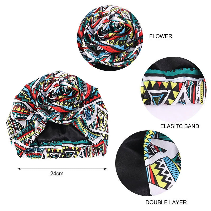 Turban Satin Africain foulard floral pour femmes