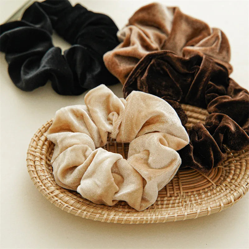 Women Solid Color Scrunchies Vintage Coral Velvet Hair Band For Girls Ponytail Holder Rubber Bands Elastic Hair Ties Accessories