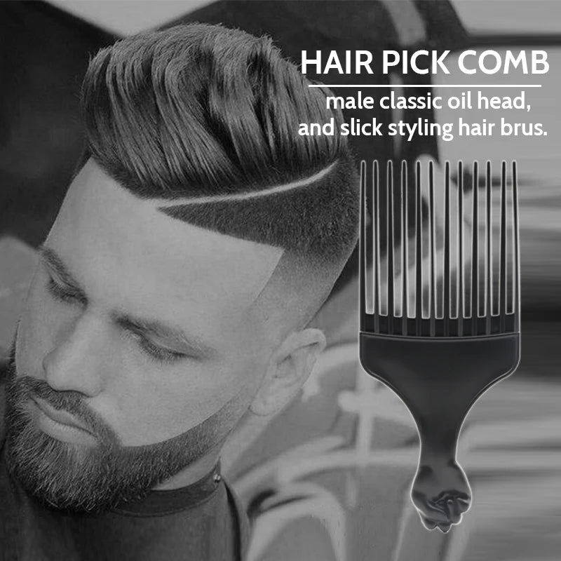 Professional Barber Hair Styling Afro Comb Plastic Handle Metal Tooth Hairdressing Curly Hair Pick Tools For Black Man