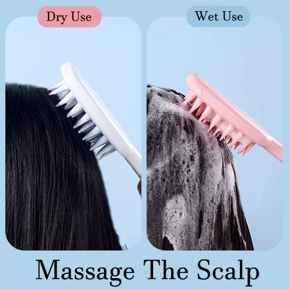 Silicone Shampoo Brush Scalp Massage Brush Hair Washing Comb Long Handle Head Massager Bath Exfoliating Body Scrubber Hair Care