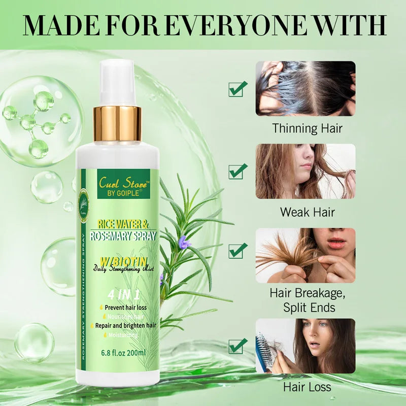 Spray Riz & Romarin, Nourrit le cuir chevelu, renforce les cheveux.