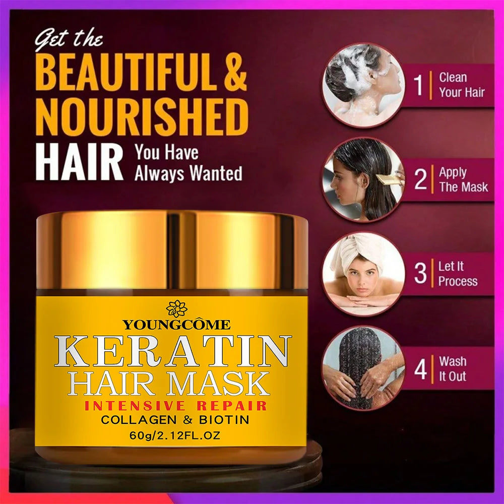 Masque Soin Intense – Biotine & Kératine pour Cheveux Secs & Abîmés