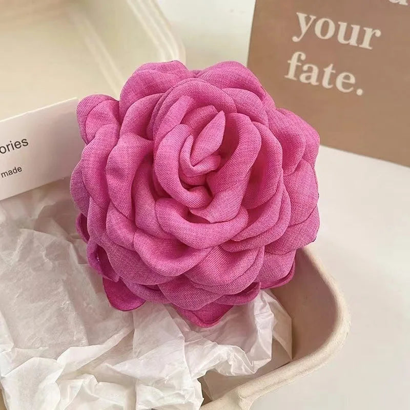 French Romantic Rose Flower Hair Clip Women Elegant Large Shark Clip Hair Claw Ponytail Barrettes Girl Hair Accessories Headwear