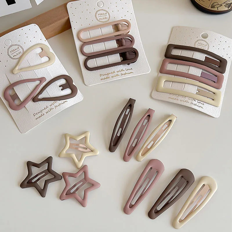 3/6 Pcs/Set New Girls Fashion Coffee Color Geometric Stars Ornament Pink Hair Clips Adult Sweet Hairpins Female Hair Accessories