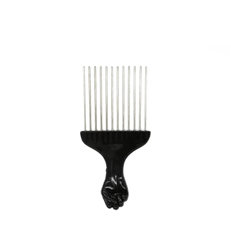 Professional Barber Hair Styling Afro Comb Plastic Handle Metal Tooth Hairdressing Curly Hair Pick Tools For Black Man