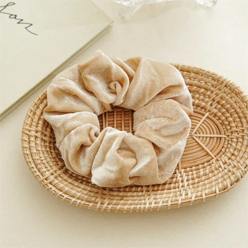 Women Solid Color Scrunchies Vintage Coral Velvet Hair Band For Girls Ponytail Holder Rubber Bands Elastic Hair Ties Accessories