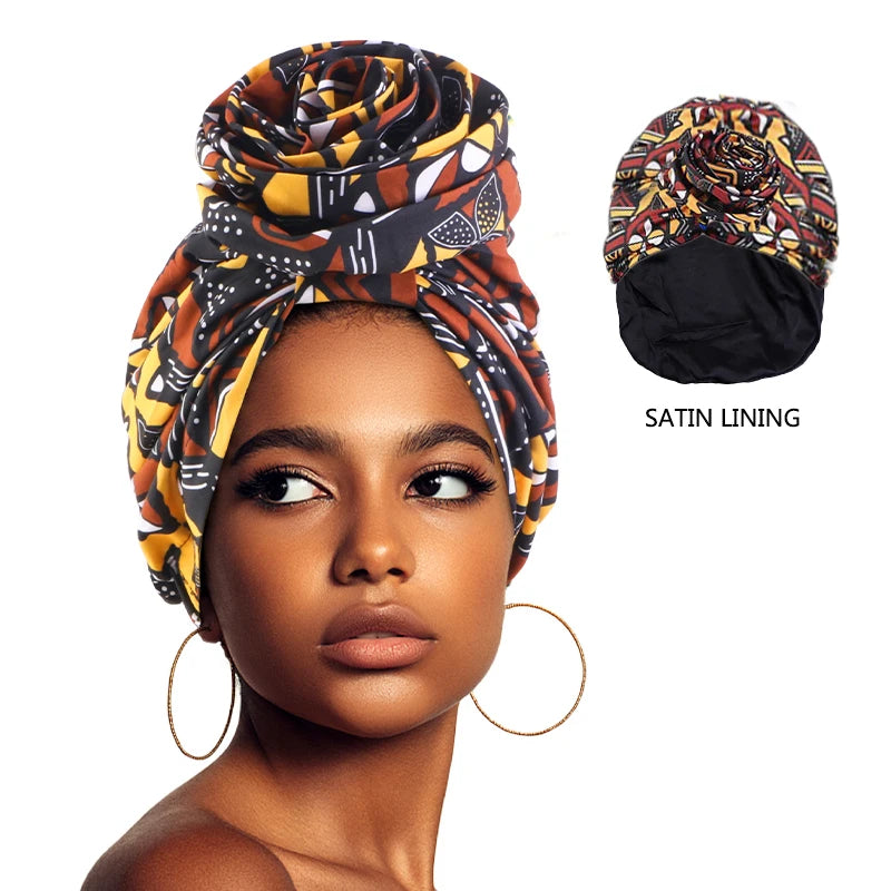 Turban Satin Africain foulard floral pour femmes