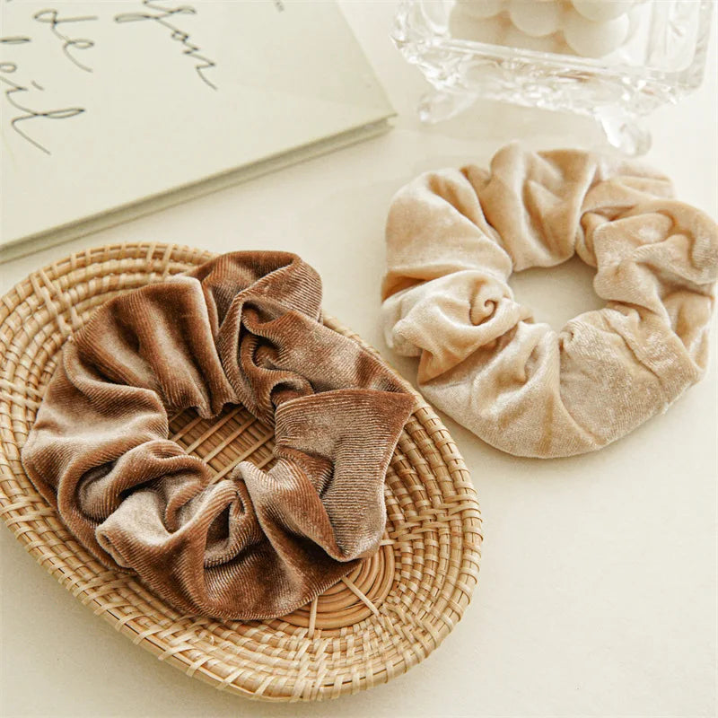 Women Solid Color Scrunchies Vintage Coral Velvet Hair Band For Girls Ponytail Holder Rubber Bands Elastic Hair Ties Accessories
