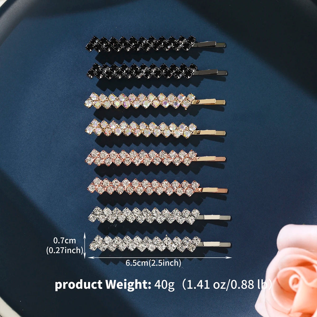 8PK One Clip Rhinestone Hair Clip Set Fashion Bangs Hair Clips Barrettes For Women Girls Hairpins Headdress Jewelry As Gifts