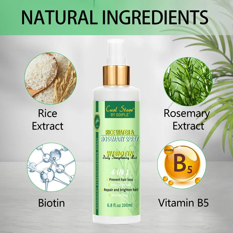 Spray Riz & Romarin, Nourrit le cuir chevelu, renforce les cheveux.