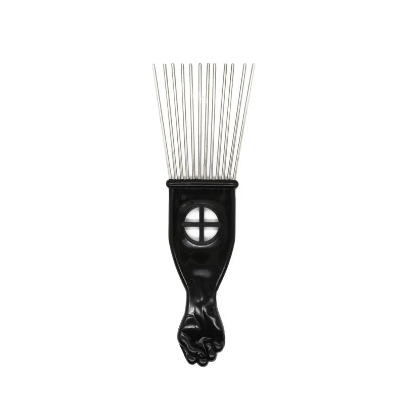Professional Barber Hair Styling Afro Comb Plastic Handle Metal Tooth Hairdressing Curly Hair Pick Tools For Black Man