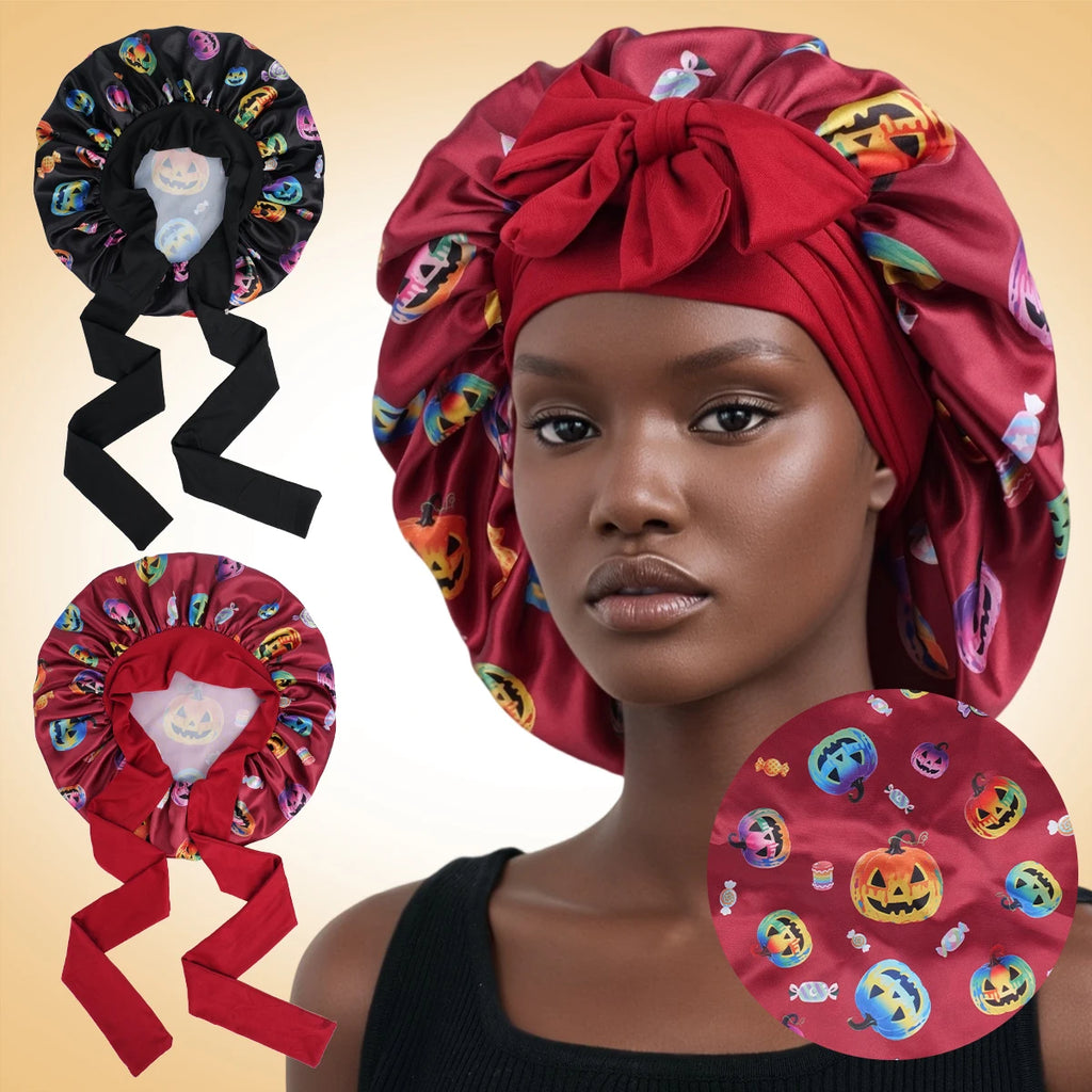 Bonnet en satin pour cheveux bouclés réglable pour dormir et douche
