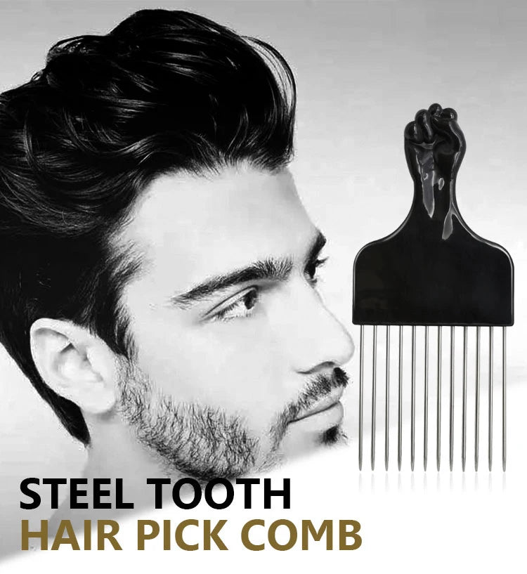 Professional Barber Hair Styling Afro Comb Plastic Handle Metal Tooth Hairdressing Curly Hair Pick Tools For Black Man