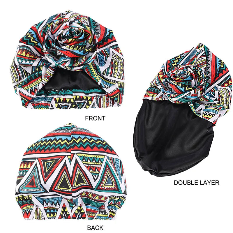 Turban Satin Africain foulard floral pour femmes