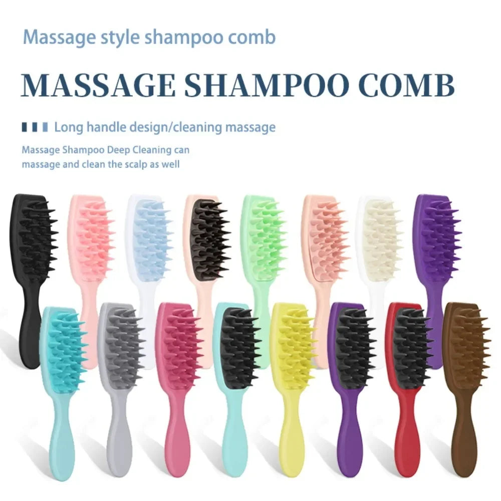 Silicone Shampoo Brush Scalp Massage Brush Hair Washing Comb Long Handle Head Massager Bath Exfoliating Body Scrubber Hair Care