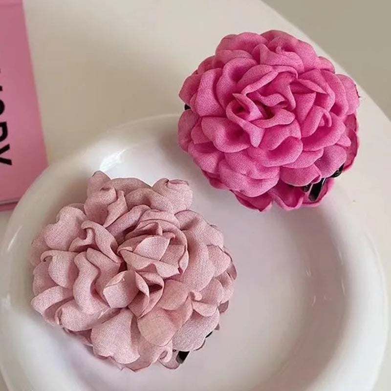 French Romantic Rose Flower Hair Clip Women Elegant Large Shark Clip Hair Claw Ponytail Barrettes Girl Hair Accessories Headwear