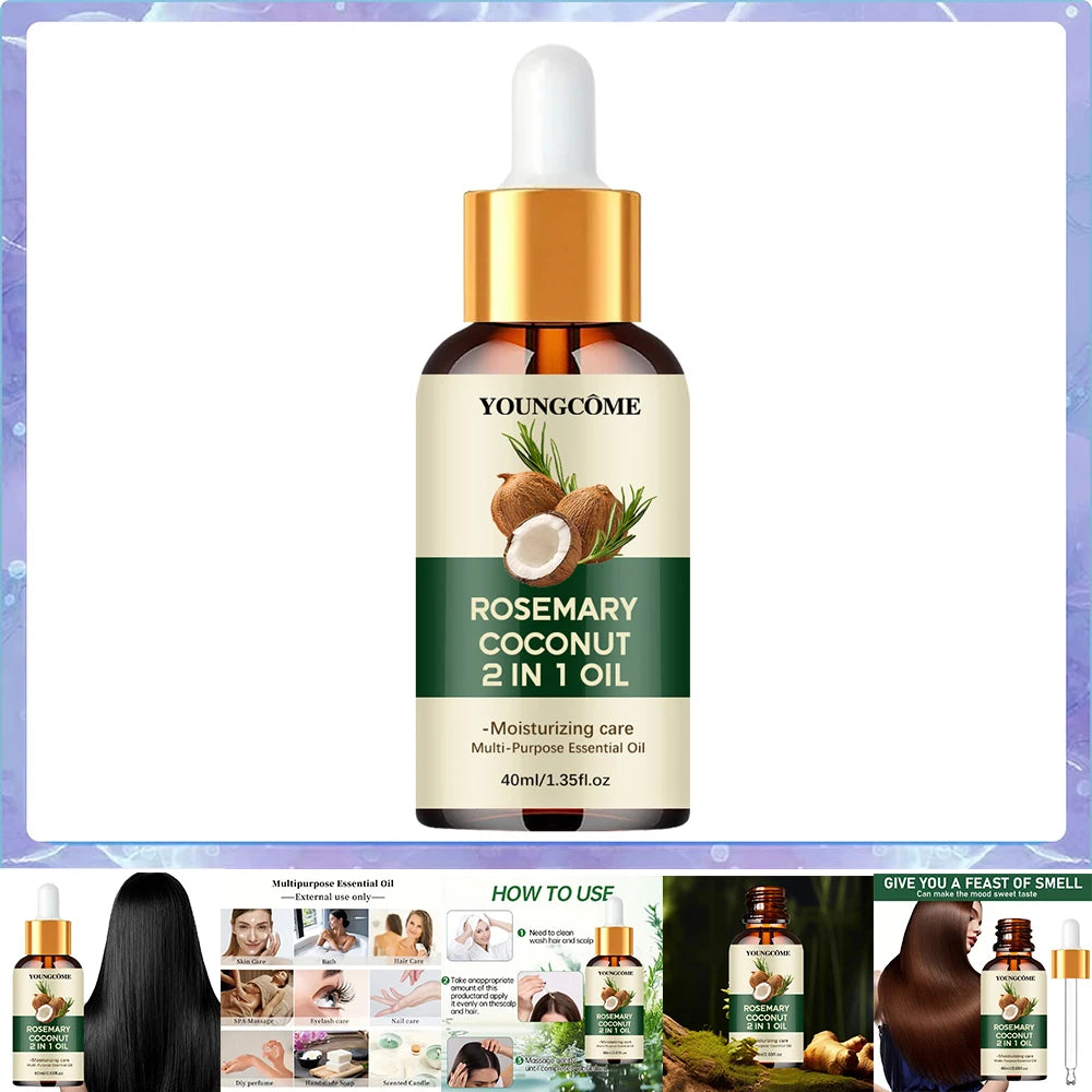 Huile Essentielle Romarin & Noix de Coco – Croissance & Cuir Chevelu